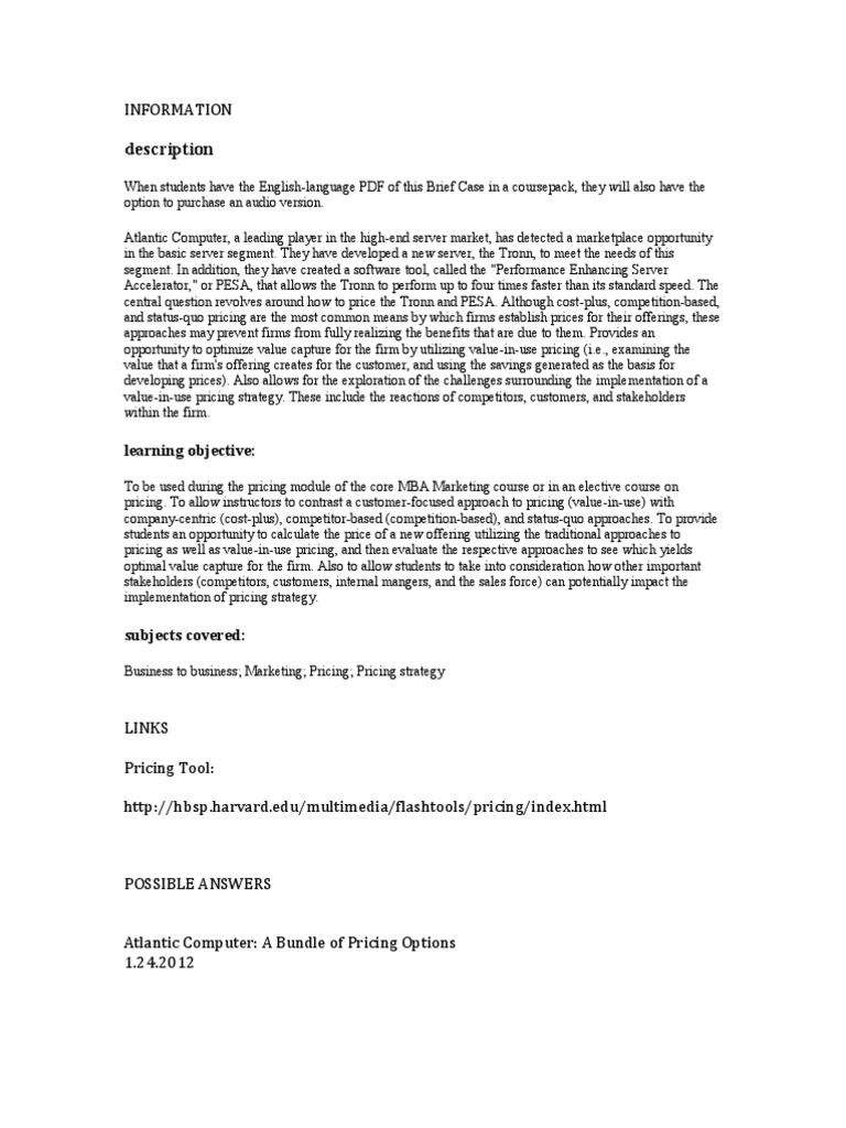 atlantic computer a bundle of pricing options scribd atlantic computer case analysis essays